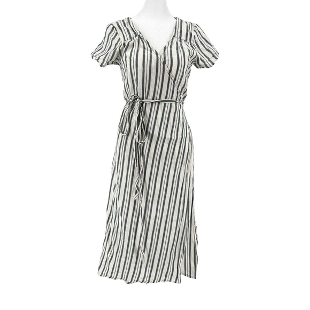 Billabong Black and White Striped Midi Wrap Dress